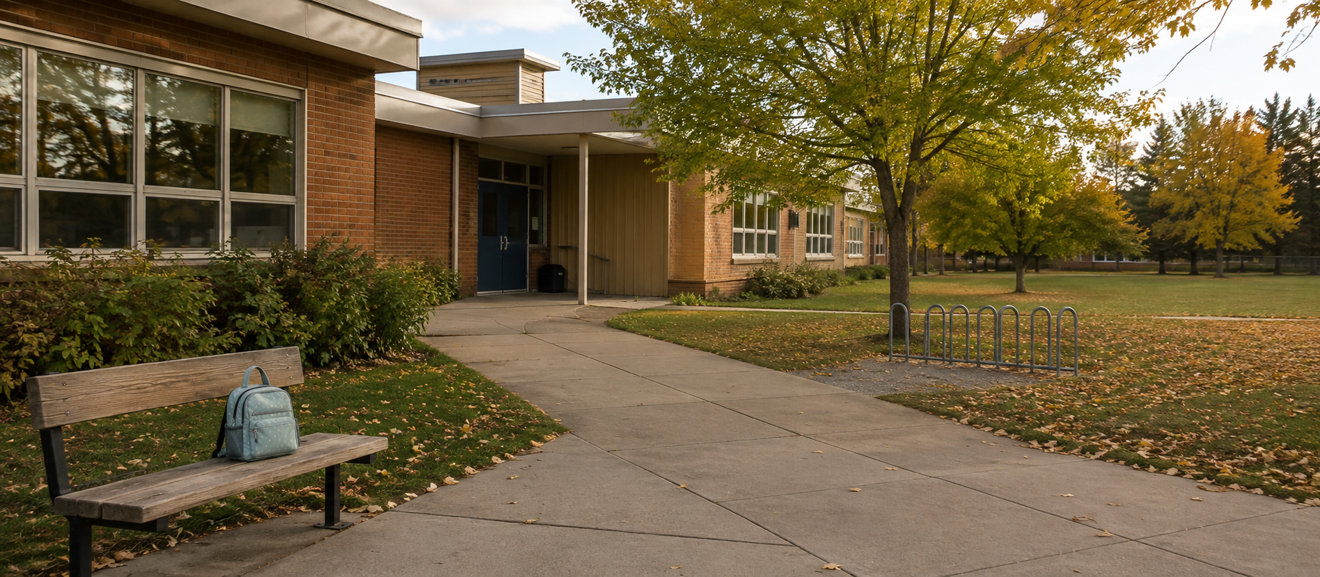 A student walking toward a Canadian school building, representing the point when RESP education payments may begin.