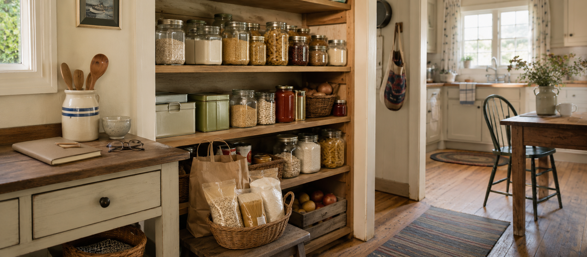A pantry shelf with household staples, representing how inflation affects everyday retirement spending over time.
